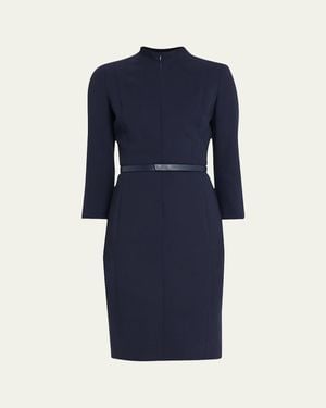 Akris Split-Neck Double-Face Wool Sheath Dress - Blue