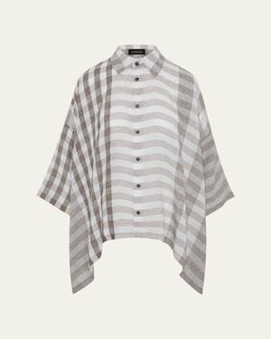 Eskandar Linen Double Pointed Sides Shirt With Collar - White