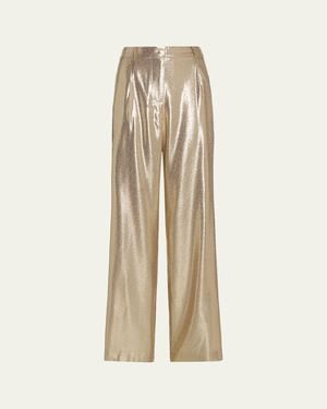 Ramy Brook Izzy Silk Lame Wide-Leg Pants - Natural
