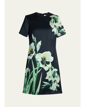 Erdem Floral Duchess Satin Mini Dress - Green