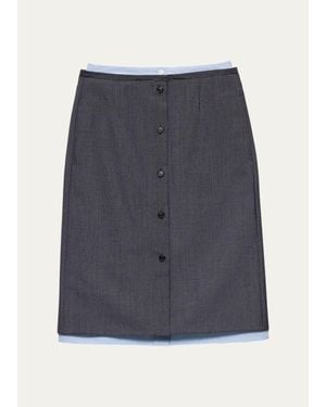 Prada Layered Button-Front Tailored Skirt - Blue