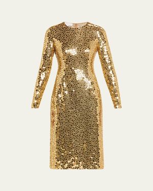 Michael Kors Mirror Embroidered Long-Sleeve Sheath Dress - Metallic