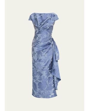 Lela Rose Floral Fil Coupe Florence Dress - Blue