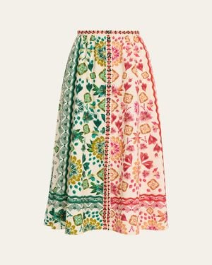 Saloni Judi B Printed Button-Front Skirt - White