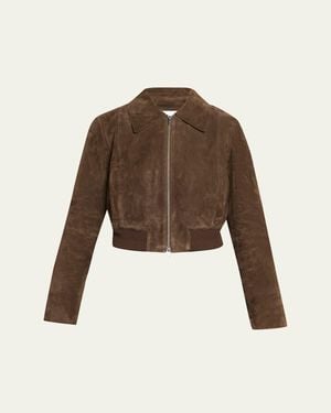 Vince Shrunken Suede Bomber Jacket - Brown