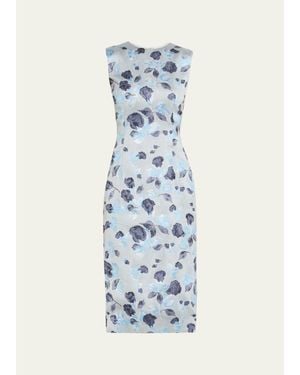 Prabal Gurung Metallic Floral Jacquard Sleeveless Midi Dress - Blue