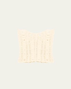 Oscar de la Renta Strapless Chain Link Knit Bustier Top - Natural