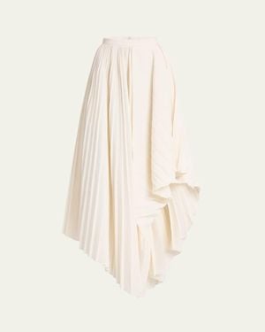 McQueen Pleated Asymmetric Draped Midi Skirt - Natural
