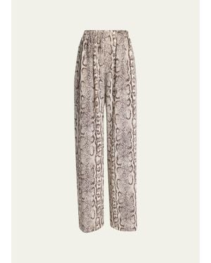 Balenciaga Python-Print Silk Crepe Wide-Leg Pants - White