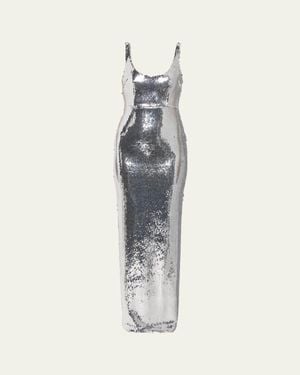 Alex Perry Sleeveless Sequined Column Singlet Gown - White
