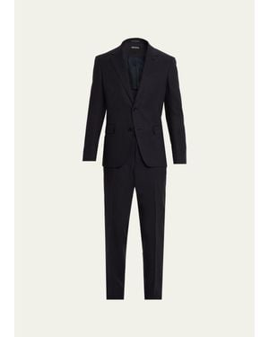 ZEGNA Linen Single-Breasted Two-Piece Suit - Blue
