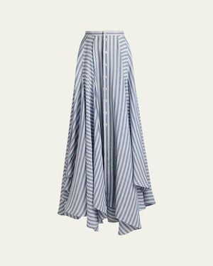 Ralph Lauren Alternating Lines Umbrella Linen Skirt - Blue