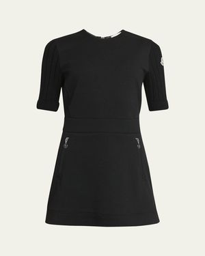 Moncler Ribbed Sleeve Jersey Mini Dress - Black