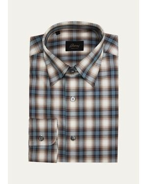 Brioni Plaid Cotton Dress Shirt - Gray