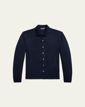 Ralph Lauren Cotton Knit Button-Down Shirt - Blue