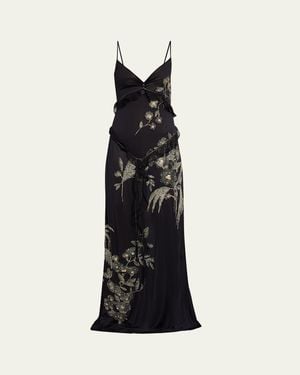 Wiederhoeft Embroidered Floral Silk Jersey Dress With Crystals - White