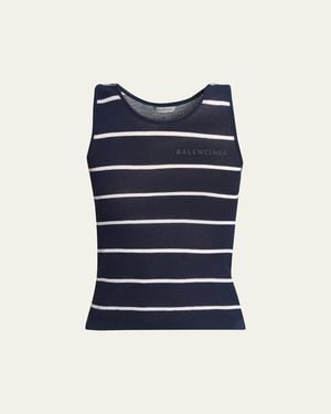 Balenciaga Striped Cotton Knit Tank Top - Blue