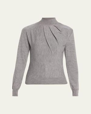 Givenchy Draped Mock-Neck Wool Sweater - Gray