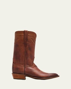 Lucchese Devin Burnished Leather Cowboy Boots - Brown