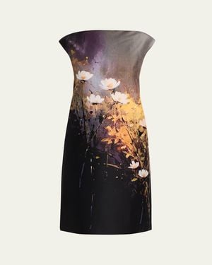 Teri Jon Cap-Sleeve Floral Mikado Dress - Black