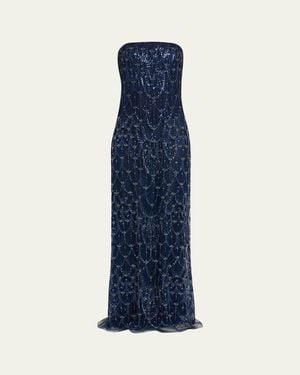 Reem Acra Strapless Crystal Embellished Evening Gown - Blue