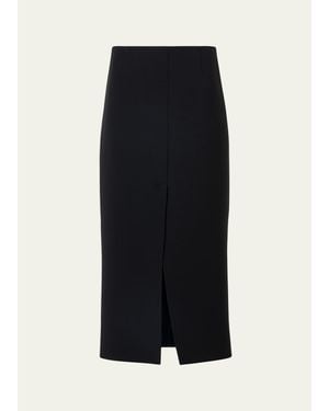 Akris Wool Double-Face Slit Midi Pencil Skirt - Black