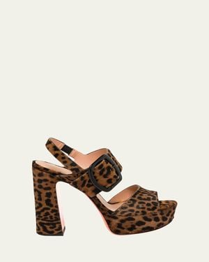 Santoni Bruxel Leopard-Print Calf Hair Platform Sandals - Multicolor