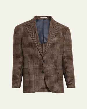 Brunello Cucinelli Cashmere Houndstooth Check Single-Breasted Sport Coat - Brown