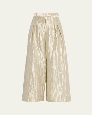 Rosie Assoulin Wide-Leg Metallic Double-Pleat Pants - Natural