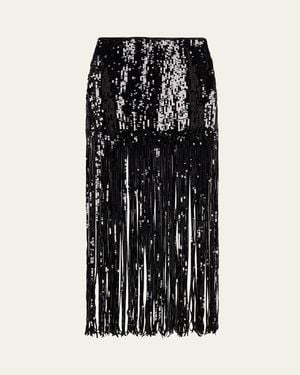 Alice + Olivia Kendra Sequined Fringe Maxi Skirt - Black