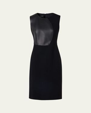 Akris Wool And Orbit Leather Sleeveless Sheath Dress - Black