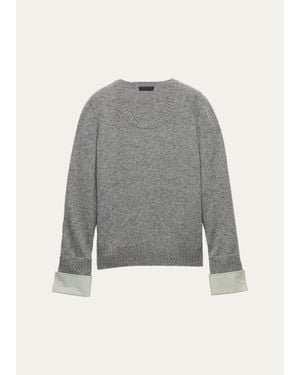 Prada Layered-Cuff Wool Scoop-Neck Sweater - Gray