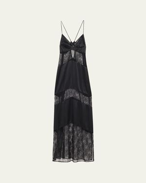 LIVY Sully Floral Lace & Silk Satin Maxi Dress - White