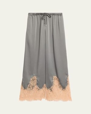 L'Agence Mirel Lace-Trim Satin Pants - Gray