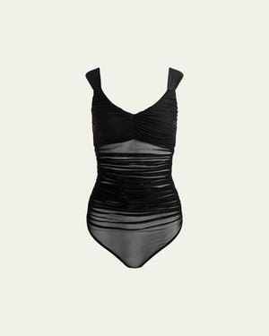 Alice + Olivia Renee Sheer Mesh Bodysuit - Black