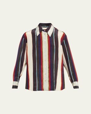 Christopher John Rogers Morris Striped Satin Button-Down Shirt - Red