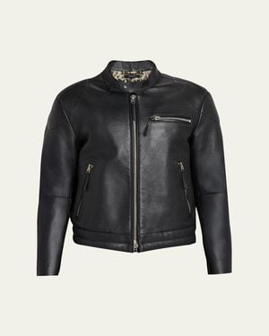 Tom Ford Pebbled Leather Biker Jacket - Black