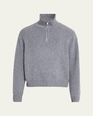 FRAME Wool And Cotton Quarter-Zip Sweater - Gray