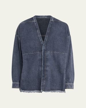 Rick Owens Denim Fringe-Hem V-Neck Overshirt - Blue
