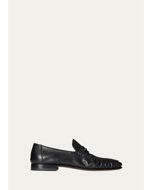 The Row Theo Soft Gathered Leather Loafers - White