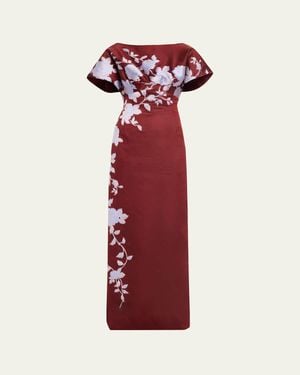 Lela Rose Rose Fil Coupe Empire-Waist Column Gown - Red