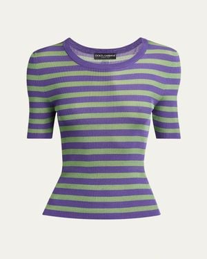 Dolce & Gabbana Striped Rib Short-Sleeve Top - Blue
