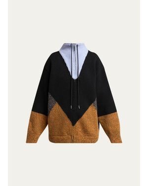 Marni Colorblock Wool-Cashmere Drawstring Zip Jacket - Blue