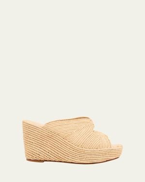 Carrie Forbes Lilou Raffia Platform Wedge Mules - Natural
