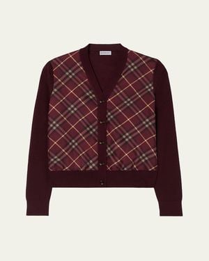 Burberry Check-Front Wool Silk Cardigan - Red