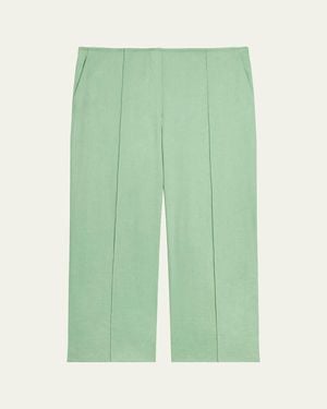 Theory Slit-Cuff Linen-Blend Capri Pants - Green