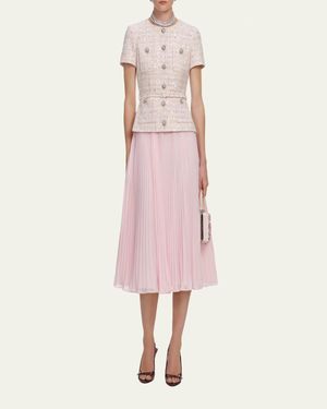 self portrait pink sequin boucle midi dress Self-Portrait Sequin Boucl Chiffon Midi Dress in Pink
