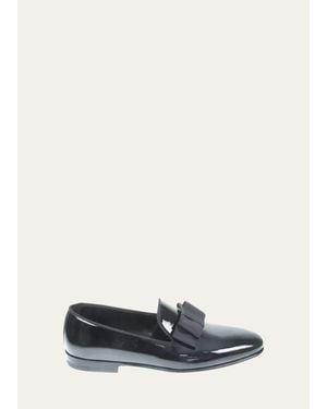Bergdorf Goodman Patent Leather Grosgrain-Bow Loafers - White