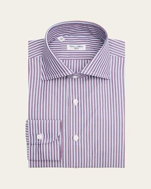 Cesare Attolini Cotton Multi-Stripe Barrel Cuff Dress Shirt - Purple