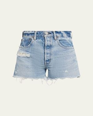 Moussy Ridgeme Distressed Denim Shorts - Blue